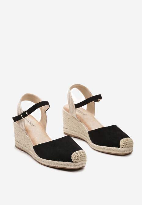 Czarne Sandały w Stylu Espadryli z Plecionką i Zapięciem przy Kostce Virailia