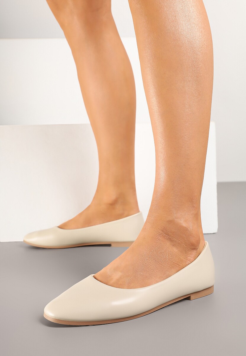 Jasnobeżowe Klasyczne Balerinki z Wkładką ze Skóry Naturalnej Amilora