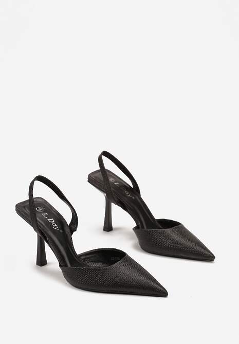 Czarne Sandały ze Szpiczastym Noskiem Ozdobionym Plecionką Lanarase