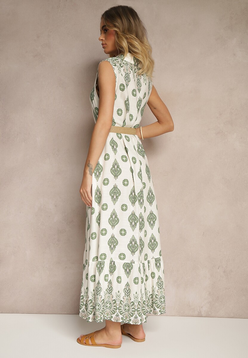 Zielona Koszulowa Sukienka z Wiskozy Ozdobiona Paskiem z Klamrą Eranelis