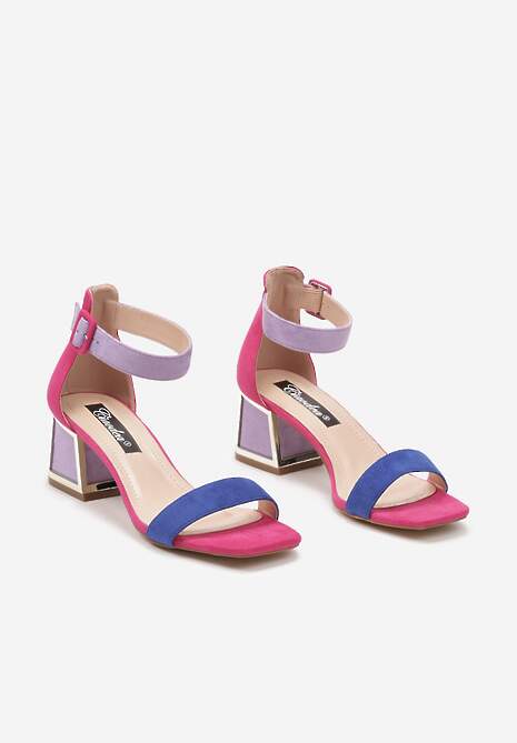 Niebiesko-Różowe Sandały z Metaliczną Wstawką na Słupku z Imitacji Zamszu Adlephia