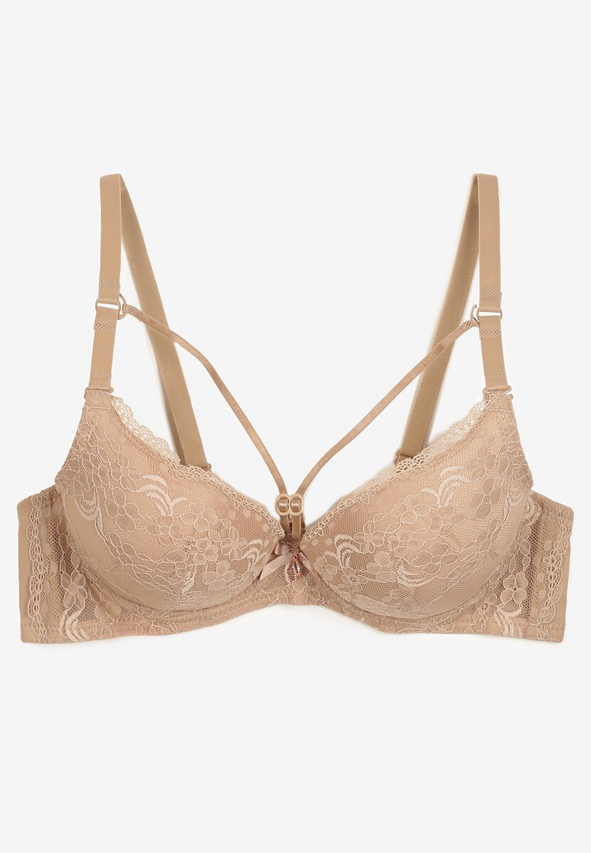 Ciemnobeżowy Biustonosz Full Cup z Koronką Tinallore