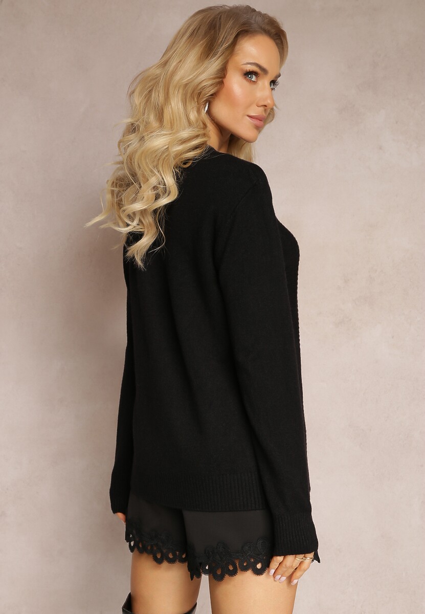 Czarny Sweter z Ozdobnym Splotem Ewenna