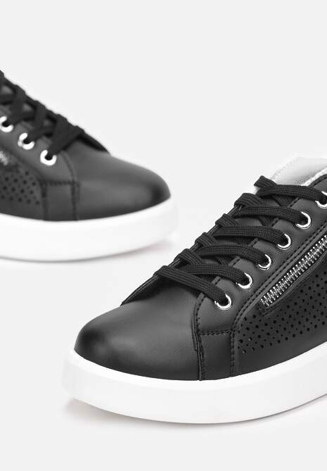 Czarne Sneakersy na Grubej Podeszwie z Cholewką z Perforacją Myranda