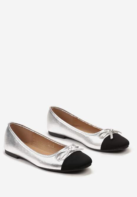 Srebrne Balerinki z Ozdobnym Noskiem i Subtelną Kokardką Cosalba