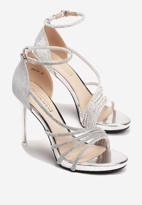 Srebrne Sandały z Paskami w Cyrkonie na Szpilce Sertia