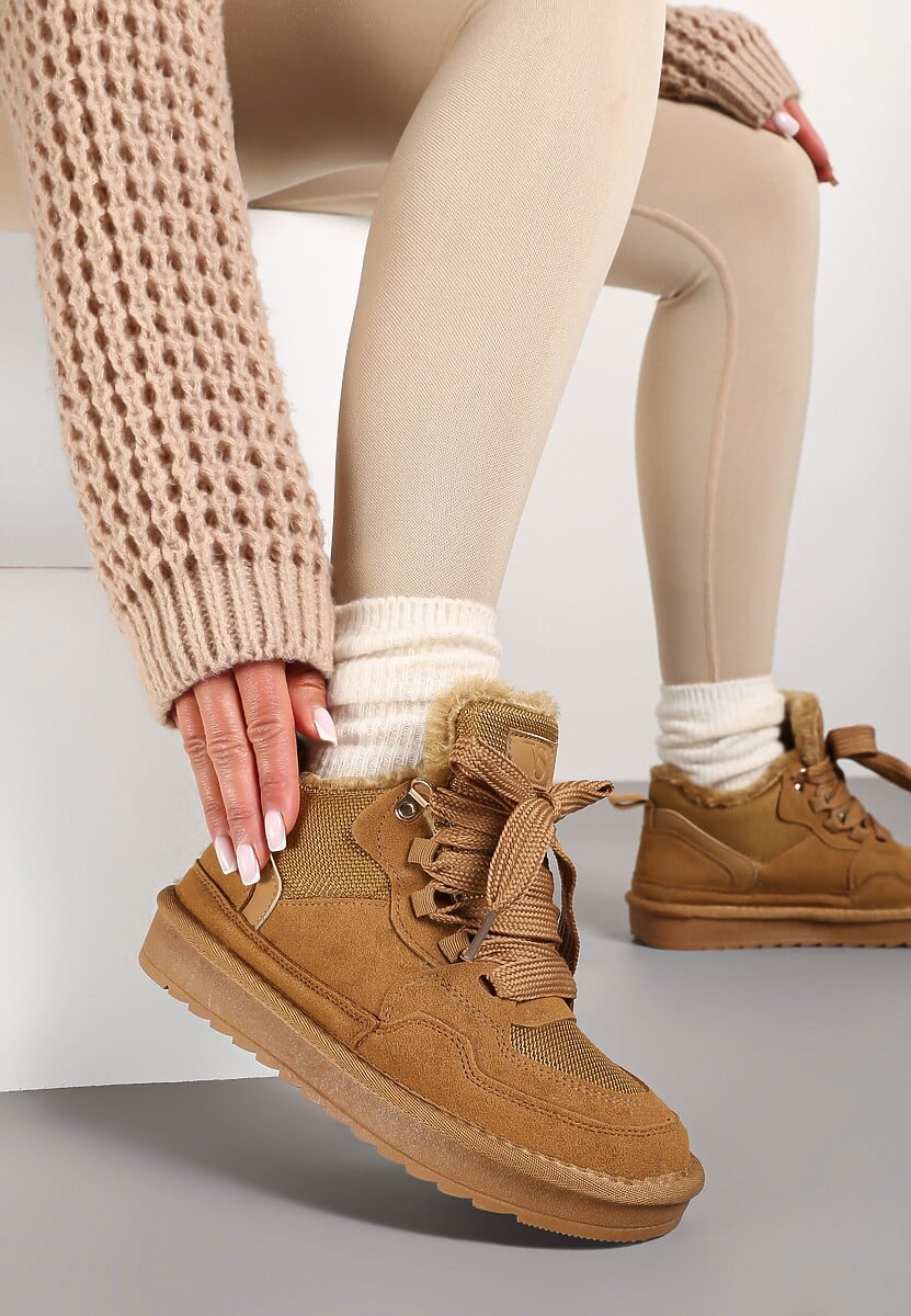 Brązowe Zimowe Sneakersy Vices Stylizowane na Śniegowce z Futerkiem Tennira