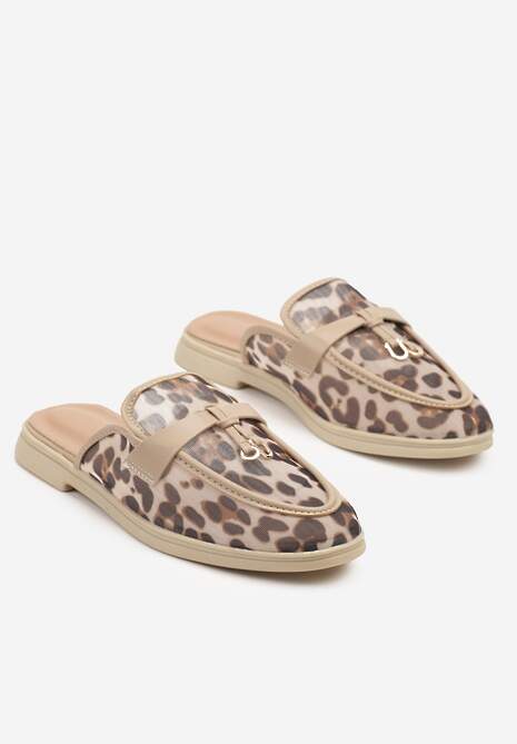 Panterkowe Transparentne Klapki Mule z Siateczki Zdobione Zawieszką Telianne