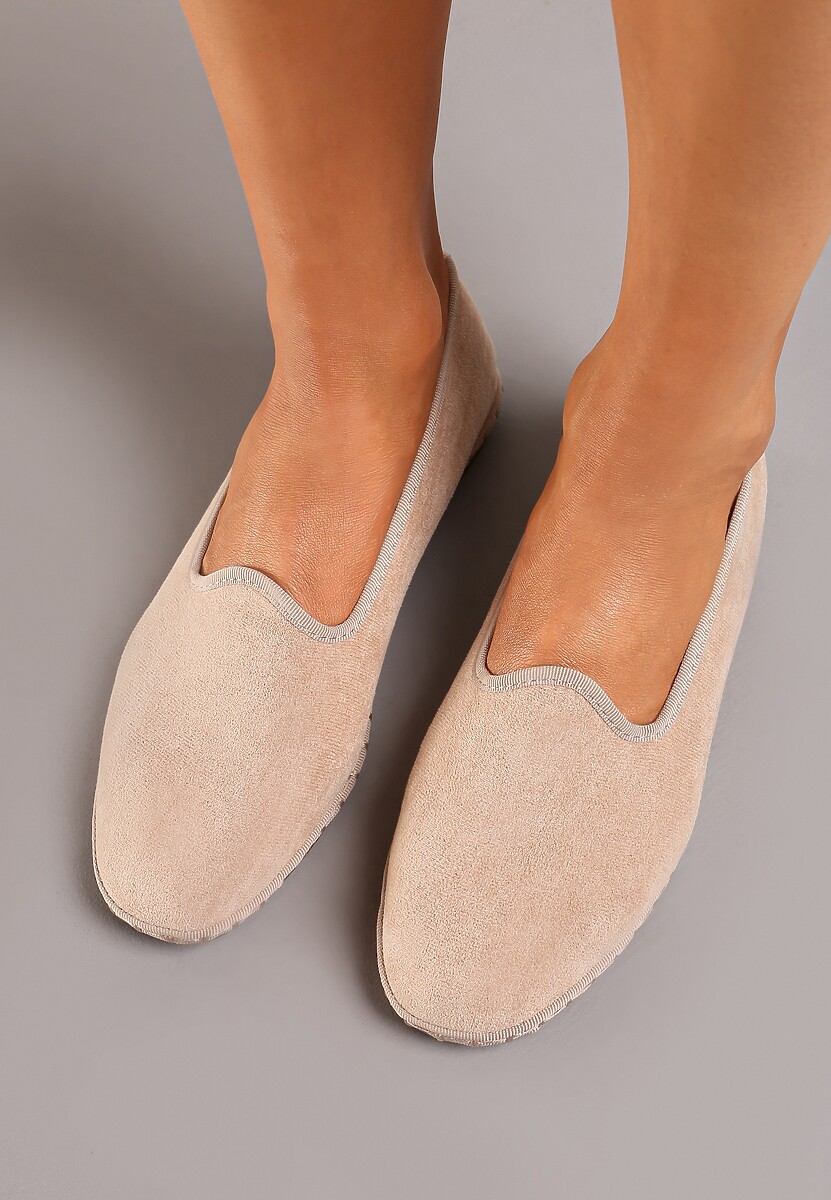 Beżowe Płaskie Balerinki z Okrągłym Noskiem z Ekozamszu Klenori