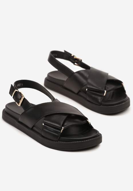 Czarne Sandały z Geometrycznymi Paskami Tolirielle