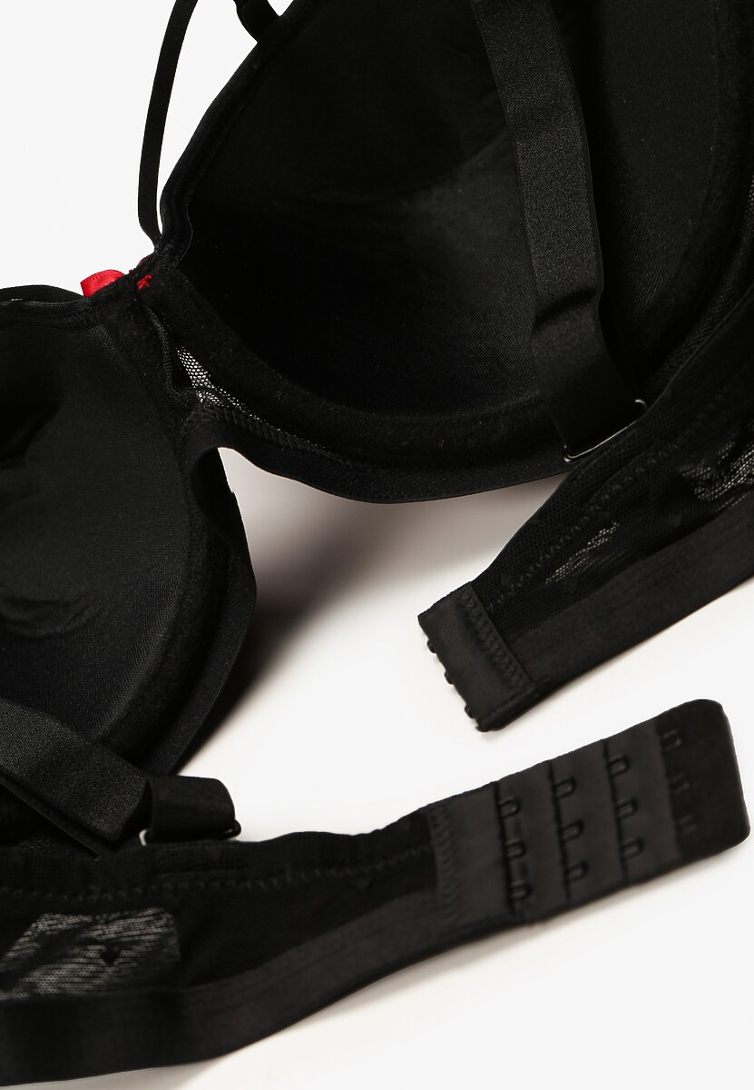 Czarno-Czerwony Biustonosz Usztywniony Biustonosz z Ozdobnymi Paskami Idiaria