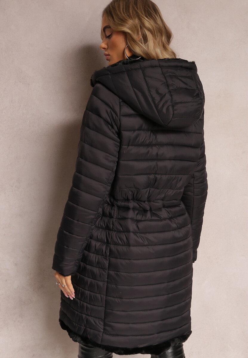 Czarna Dwustronna Kurtka z Pikowaniem i Futerkiem Annane