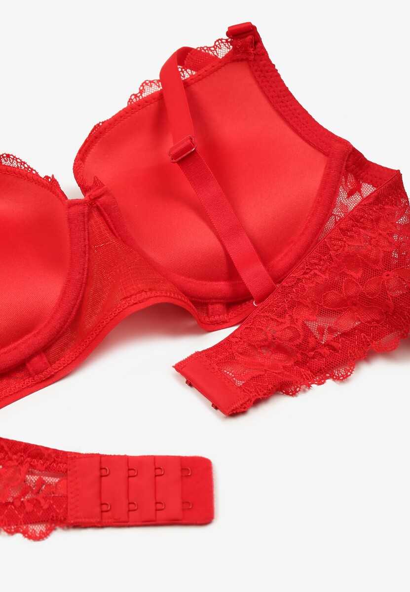 Czerwony Biustonosz Push Up Ozdobiony Koronką Temirenna