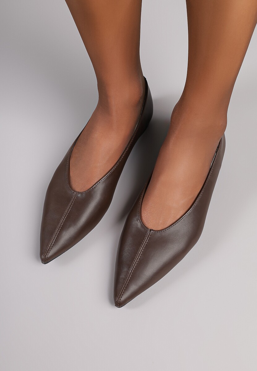 Brązowe Balerinki Vices z Noskiem w Szpic i Skórzaną Wkładką Belviie