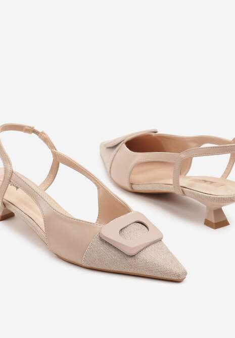 Beżowe Sandały na Kaczuszce Ozdobione Geometryczną Aplikacją Orriva