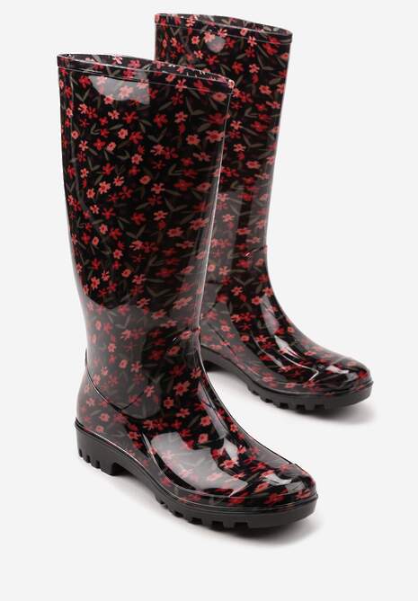 Czarne Kalosze w Kwiatowy Wzór Jerissa