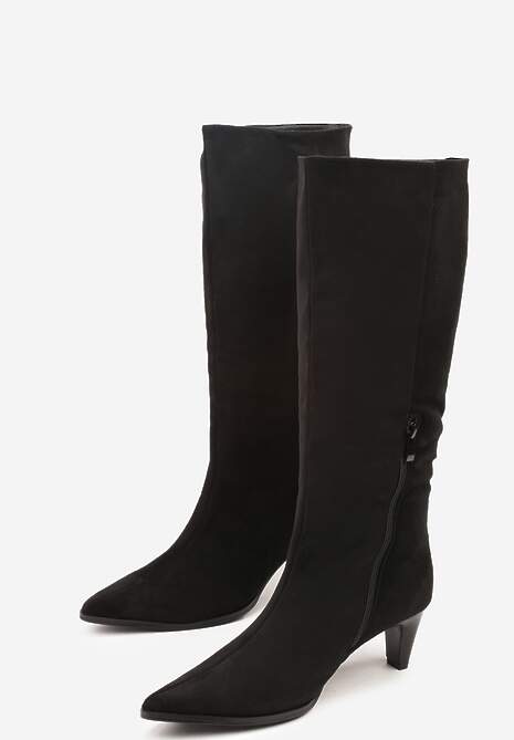 Czarne Kozaki na Obcasie Typu Stożek Nalimea