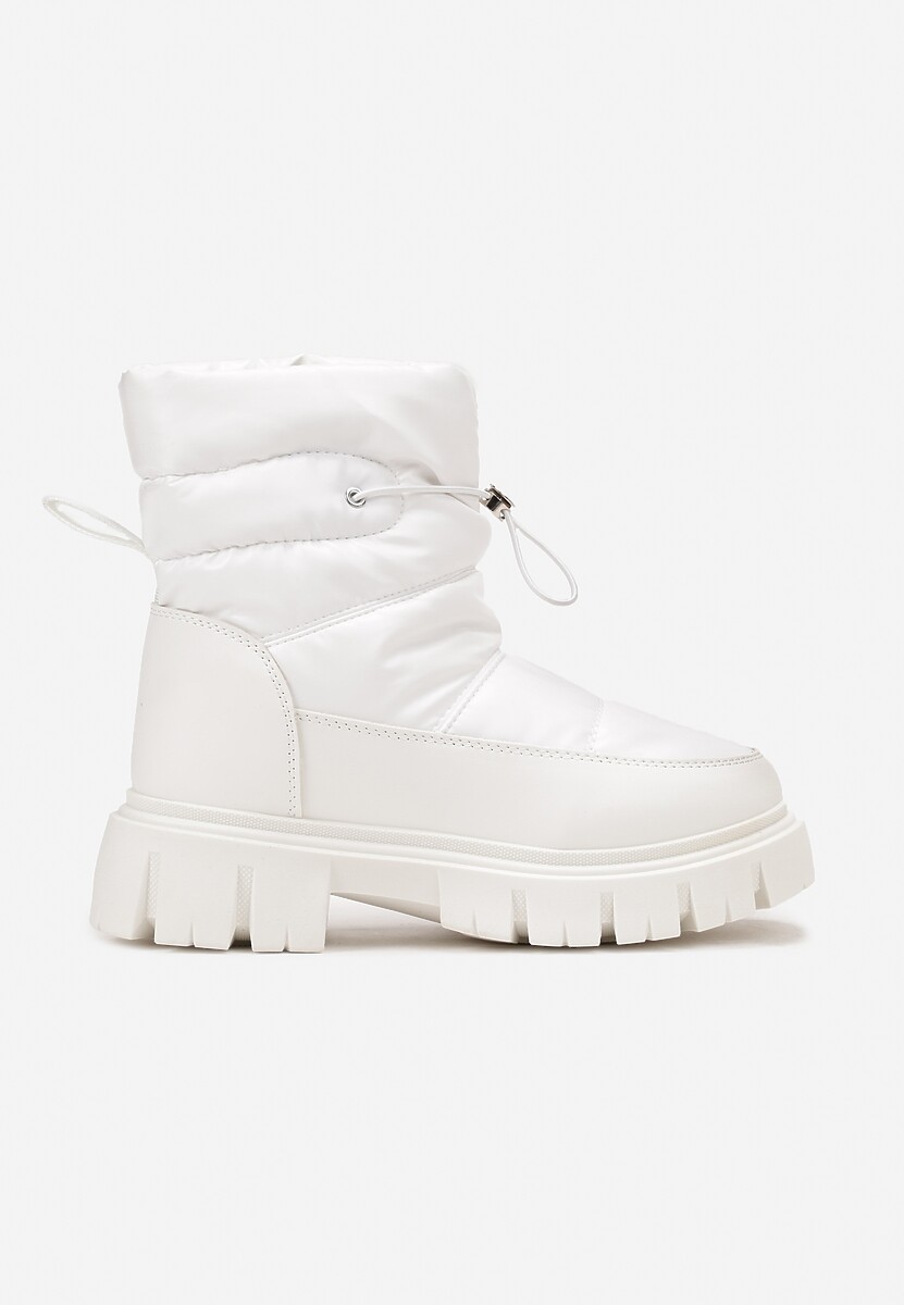 Białe Śniegowce na Niskiej Platformie z Ozdobnym Pikowaniem i Ściągaczem Raballa