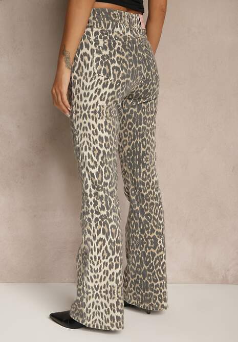 Panterkowe Jeansy Typu Dzwony z Bawełny High Waist Soparae