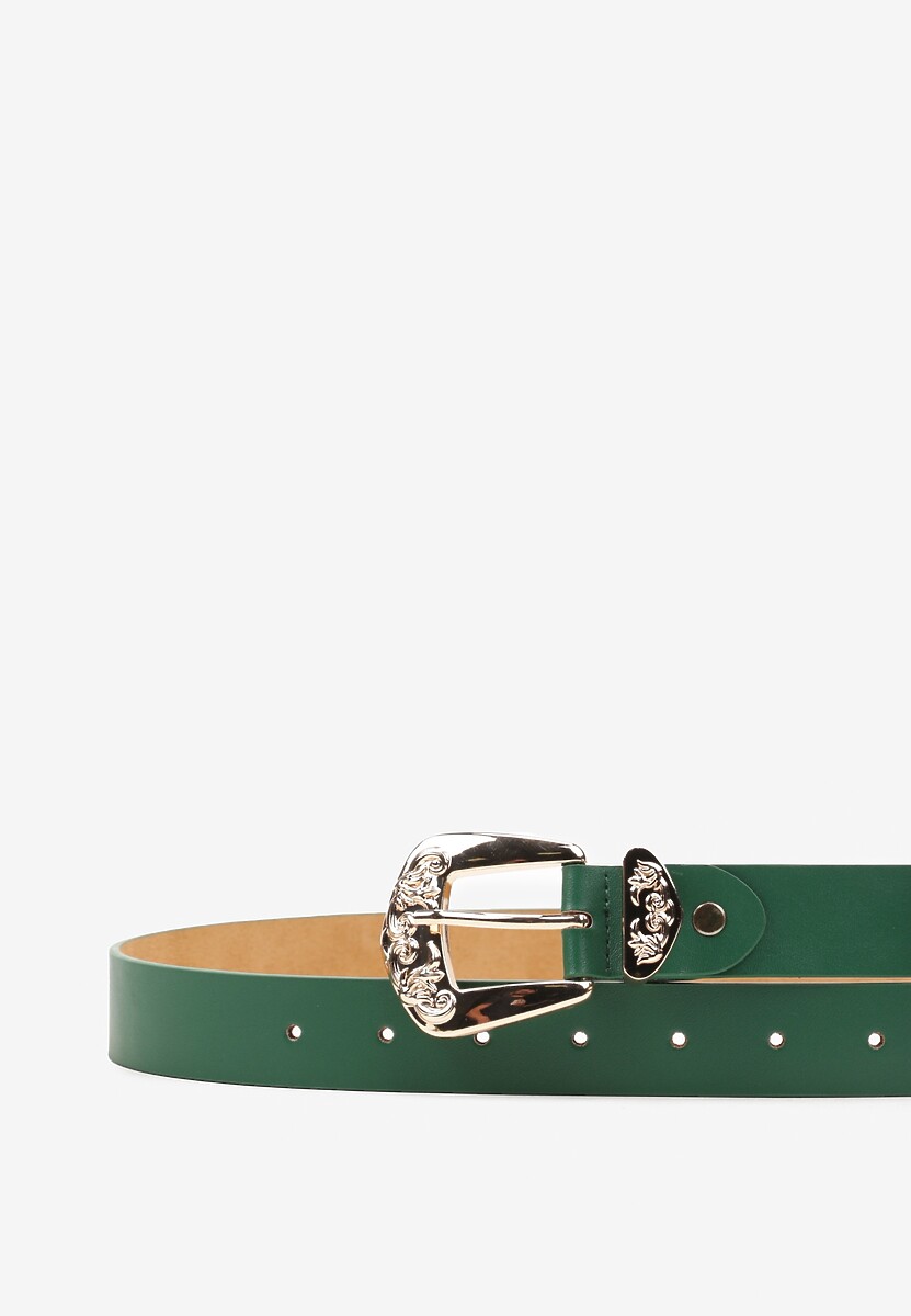 Zielony Tłoczony Pasek z Metaliczną Klamrą Citanea