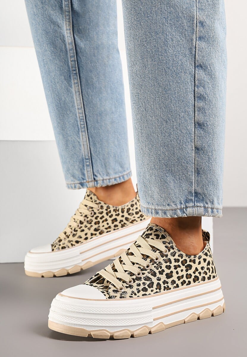 Panterkowe Trampki na Platformie z Paskami i Niską Cholewką Zienelle