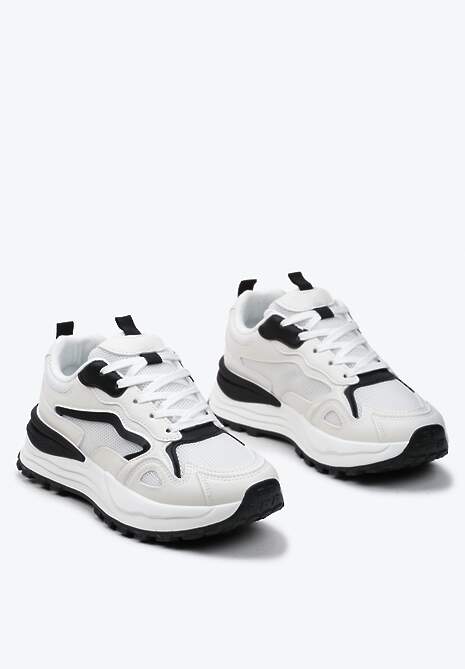 Beżowo-Czarne Sneakersy na Niskiej Platformie z Siateczką z Ozdobnymi Wstawkami Lelphine