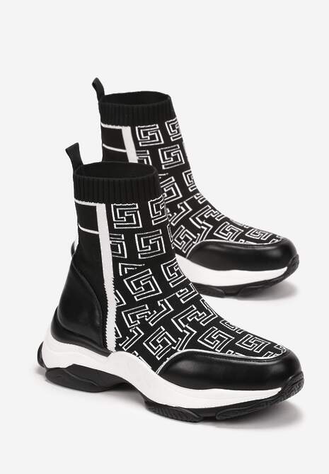 Czarne Skarpetkowe Sneakersy na Płaskiej Grubej Podeszwie Parnelia