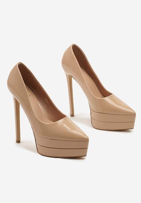 Beżowe Szpilki Lakierowane z Platformą i Szpiczastym Noskiem Viriona