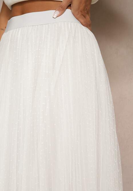 Biała Rozkloszowana Spódnica z Tiulu w Kropki Folemia
