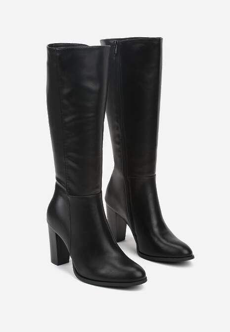 Czarne Eleganckie Kozaki VICES na Słupkowym Obcasie z Cholewką do Kolana Unenela