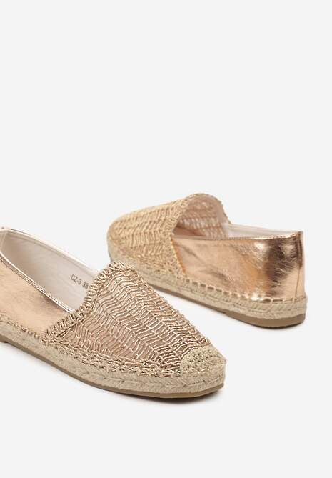 Szampańskie Płaskie Espadryle z Ekozamszu Ozdobione Jutą Lemiala