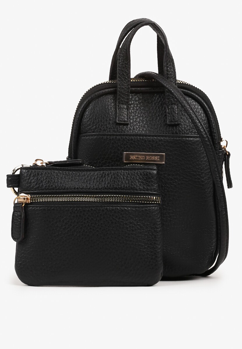 Czarna Torebka z Rączką i Paskiem Mini z Portmonetką Galbia