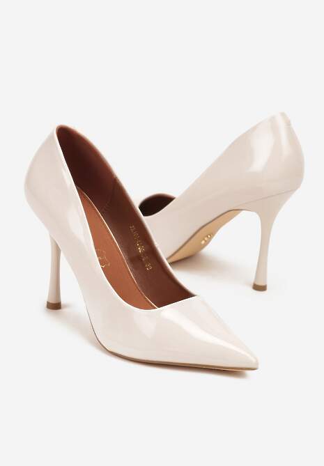 Jasnobeżowe Szpilki Vices z Lakierowanym Połyskiem i Skórzaną Wkładką Irdlie