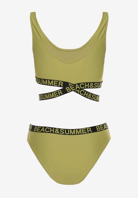 Zielone 2-Częściowe Bikini z Ozdobnymi Gumkami Figi i Top Namarie