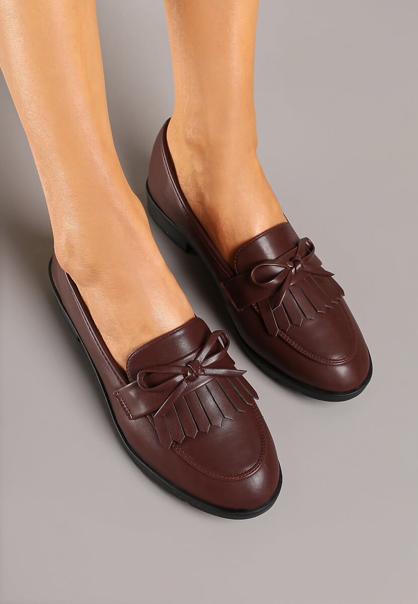 Bordowe Mokasyny z Kokardą i Frędzlami Dovossa