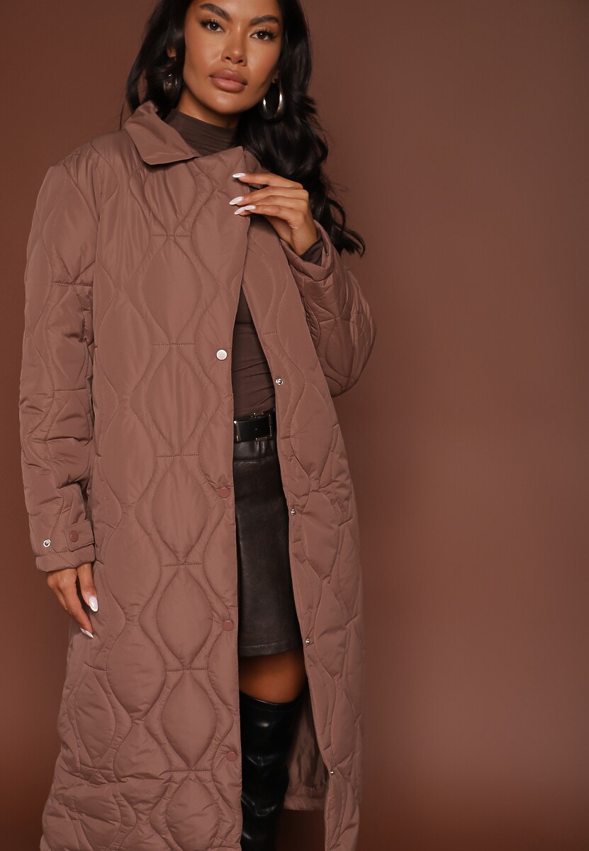 Biały Długi Płaszcz Kurtka Ozdobiona Pikowaniem Hamid