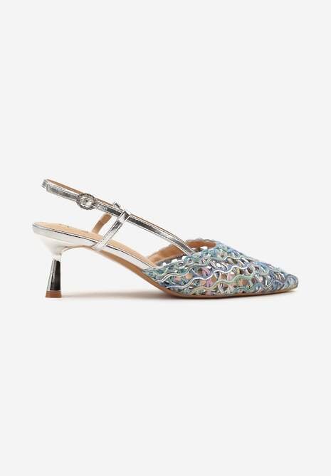 Niebieskie Sandały na Kaczuszce Slingback z Plecionką Clevassa