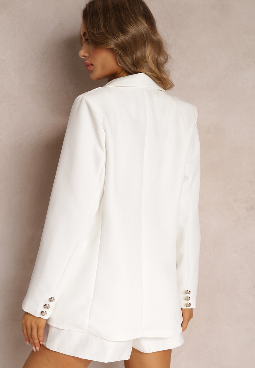 Biała Marynarka Niezapinana z Dekoracyjnymi Guzikami Cose