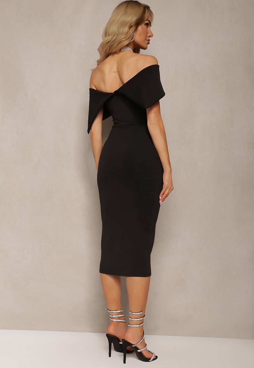 Czarna Elegancka Sukienka Koktajlowa Hiszpanka o Dopasowanym Kroju Nuelia