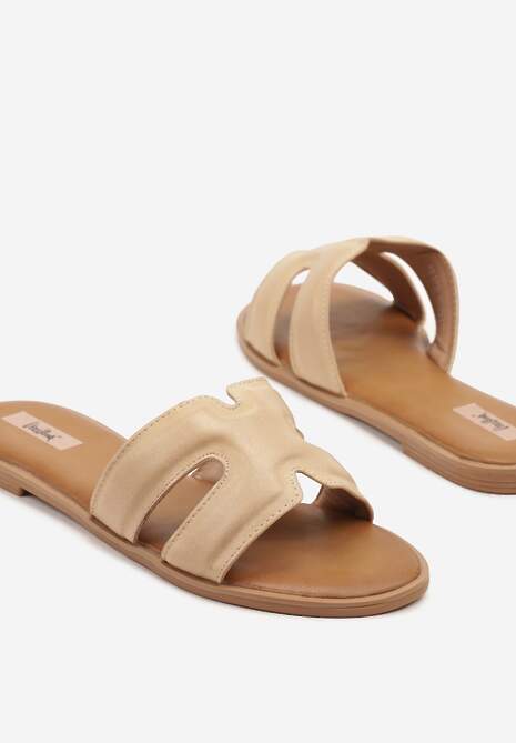 Beżowe Klapki Basic z Wycięciami Varauri