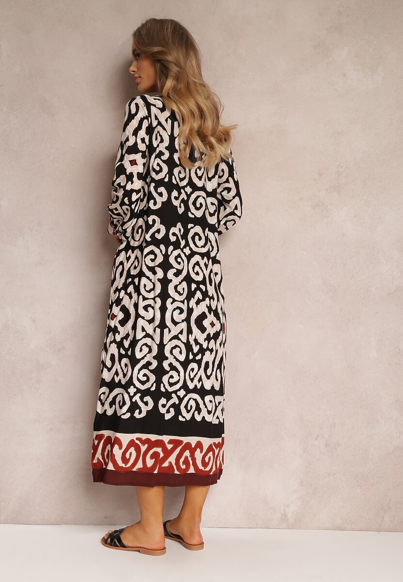 Czarna Sukienka Maxi z Rozporkami i Wsuwanymi Kieszeniami Ranno