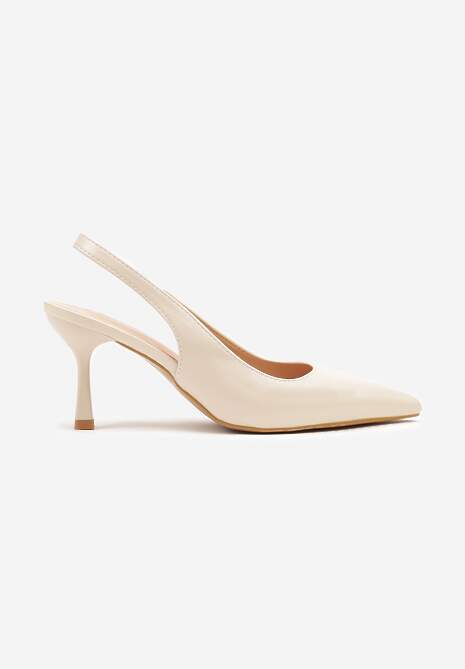 Beżowe Sandały na Szpilce Bez Pięty z Ozdobnym Paskiem Delivela