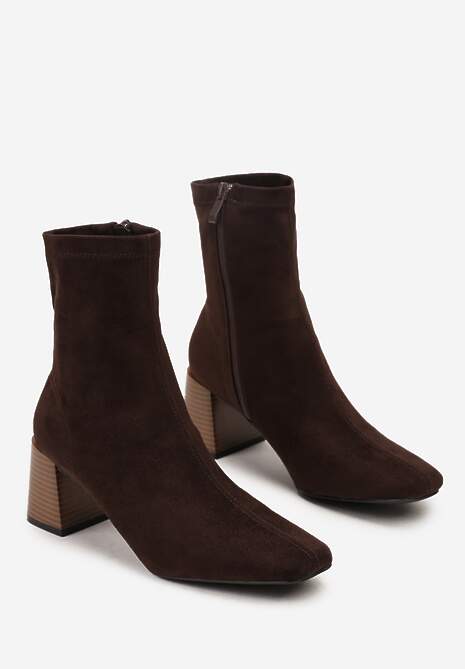 Brązowe Botki Vices na Stożku z Noskiem o Kwadratowym Kształcie Amiste