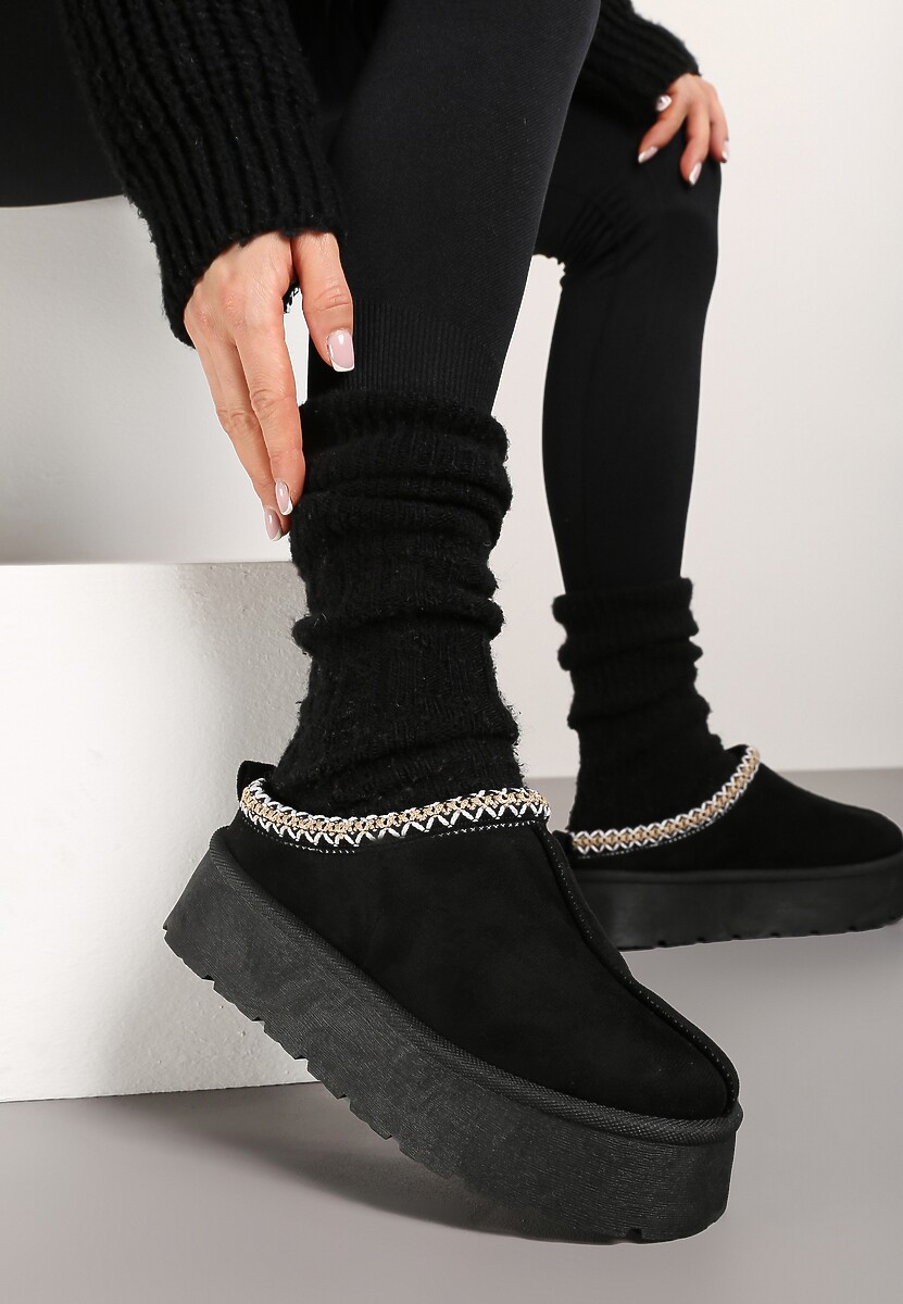 Czarne Krótkie Śniegowce na Platformie Emalith