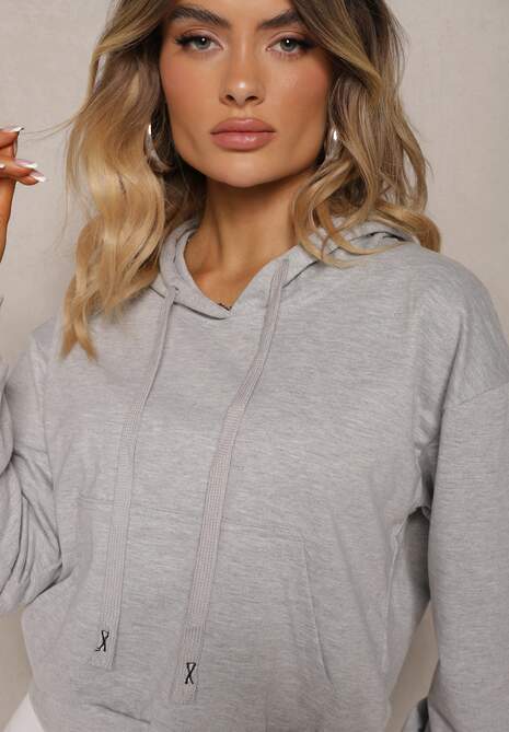 Jasnoszara Bluza z Kapturem i Bawełną Ozdobiona Ściągaczami Evianae