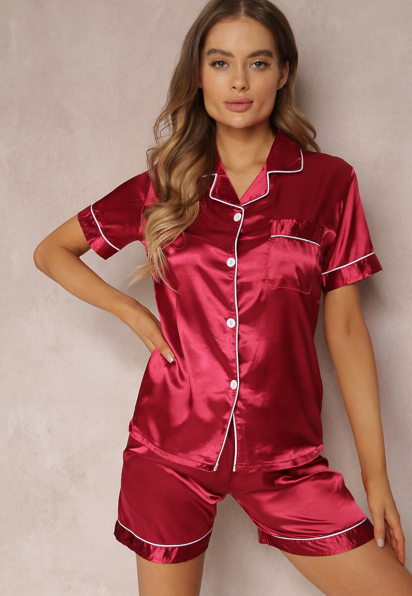 Bordowy Komplet Piżamowy Irobe