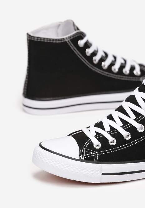 Czarne Trampki na Płaskiej Podeszwie z Lamówką Vinys