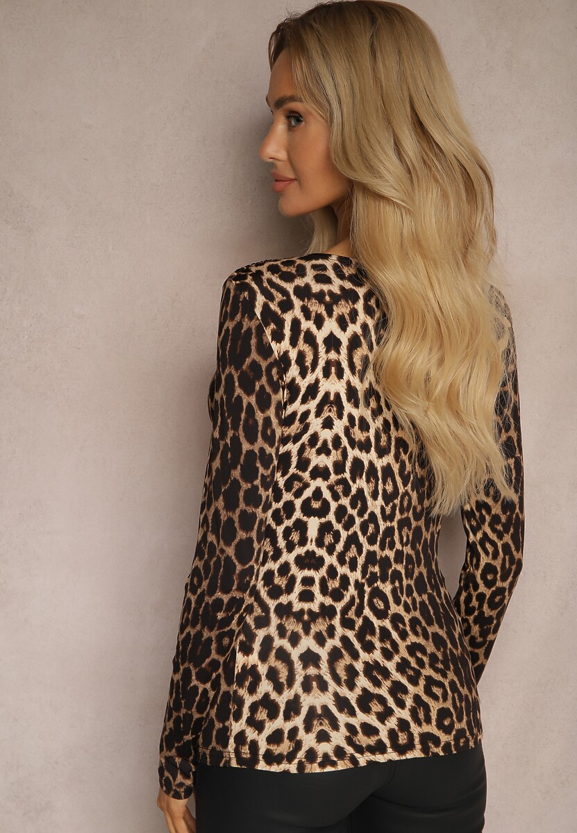 Brązowa Bluzka z Marszczeniami Przy Dekolcie i Talii Zailene