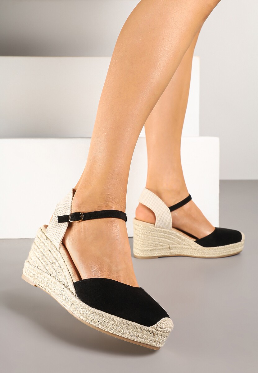 Złote Sandały w Stylu Espadryli na Koturnie z Plecionki Nilisine