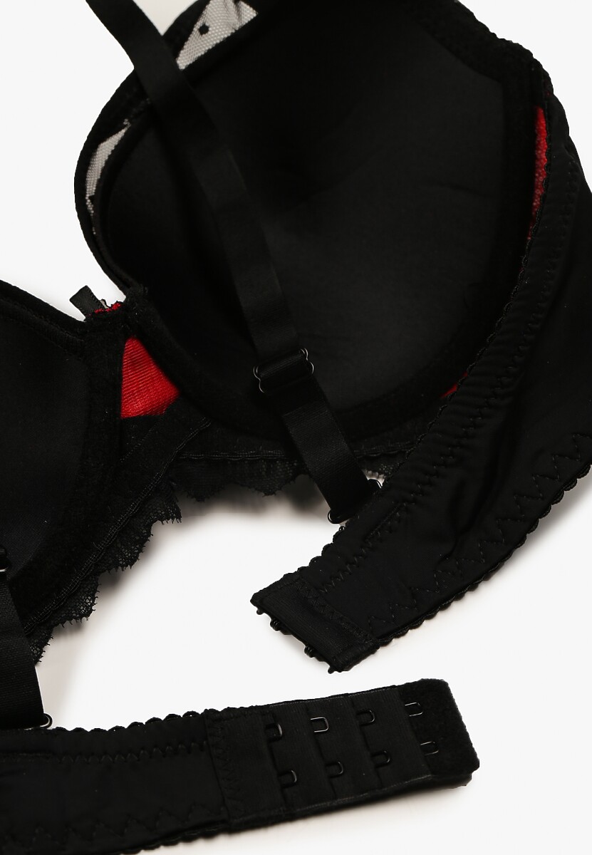 Czarno-Czerwony Usztywniany Biustonosz Full Cup z Subtelną Koronką Serumka